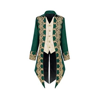 Imagem de CAMDOM Jaqueta masculina steampunk medieval tailcoat gótico, uniforme de Halloween, Verde, G