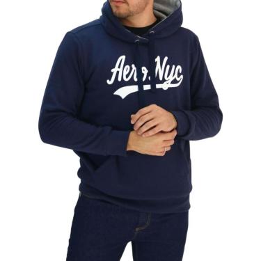 Imagem de Blusa Masculina Aéropostale Moletom Dupla Face Cinza Mescla e Azul Marinho - 8766070-Masculino