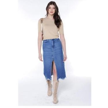 Imagem de Saia Jeans Midi com Abertura Frontal Sob-Feminino
