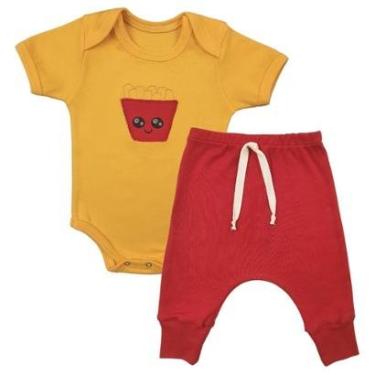 Imagem de Conjunto Body Manga Curta Bordado Batatinha Frita e Calça Suedine Mijão Culote - Roupa Bebê-Unissex