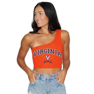 Imagem de Lojobands Camiseta feminina College Gameday com um ombro só, top cropped tamanho único, Uva Virginia Cavaliers - Laranja, Tamanho Único