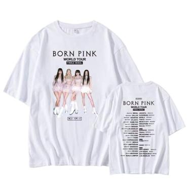 Imagem de Camiseta K-pop Born Pink Album Seoul Concert Support Camisetas estampadas com gola redonda e manga curta, Branco 2, 3G
