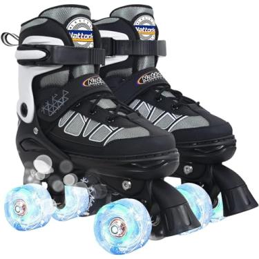 Imagem de Patins infantis para meninos, patins pretos ajustáveis com rodas iluminadas para adolescentes jovens de 6 a 12 anos, 10, 11, 12, para iniciantes, esportes ao ar livre, melhor para crianças