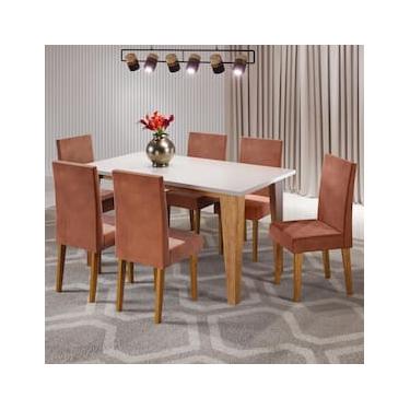 Imagem de Mesa de Jantar Retangular Viero Milão com 6 Cadeiras Vênus Estofadas e Revestidas