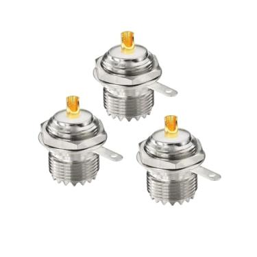 Imagem de Yuslao Conector de anteparo SO239 pacote com 3 conectores retos UHF fêmea para montagem em painel de porca com clipe de convés e copo de solda SO-239 para adaptadores coaxiais.