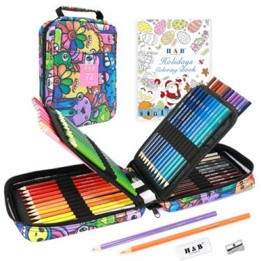 Imagem de H & B Materiais de arte, pacote com 72 materiais de desenho para adultos, kit de desenho com livro de colorir, lápis de cor à base de óleo para artistas