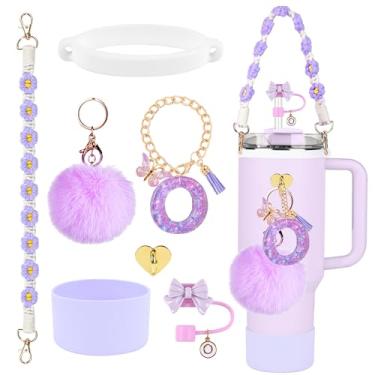 Imagem de Conjunto de acessórios para copos Stanley, topo de palha com laço de 10 mm, bota de silicone, alça de alça de garrafa de água, pingentes de letras para tampa de canudo Stanley Cup 1,134 g Copo de 850