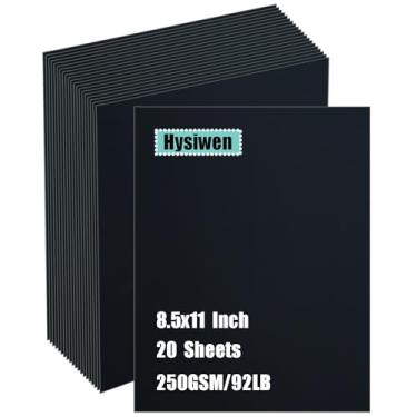 Imagem de Hysiwen 20 folhas de cartolina preta de 21 x 28 cm, 250 g/m²/41 kg de espessura para fazer cartões, convites, artesanato em papel ou desenho