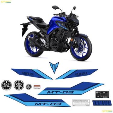Imagem de Kit Adesivos Yamaha MT-03 2023/2024 Moto Azul + Emblemas - SPORTINOX