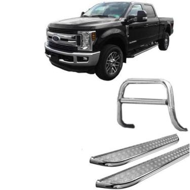 Imagem de Kit Quebra Mato C/Chapa Estribo Chapa Cromado F-250 - HOZZ