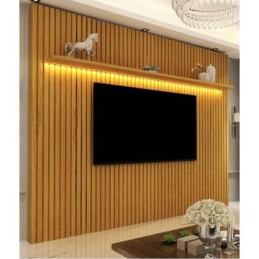Imagem de Painel para TV 70 polegadas 2.30m Ripado com LED Nobre Naturale - Gelius Móveis