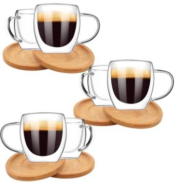 Imagem de Kit Xicara Vidro Duplo Caneca Parede Dupla 6un 250ml C Pires - Majesti