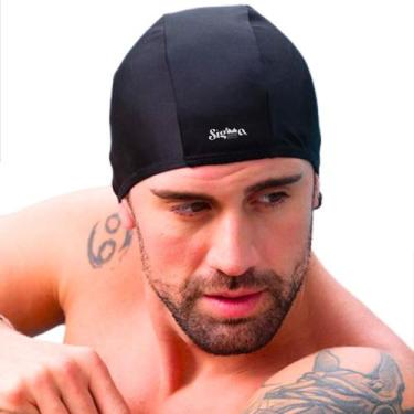 Imagem de Touca Natação Tecido Adulto Elástica Cobre Orelha Unissex Hidroginásti