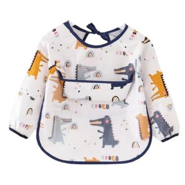 Imagem de Babador Manga Longa BLW Proteção Dupla Impermeável Jacaré - Minha Estr