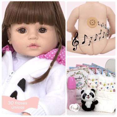Imagem de Bebe Tipo Reborn Menina Panda Linda Cabelo Castanho Que Fala - Cegonha