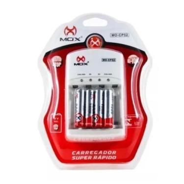 Imagem de Carregador Super Rápido + 4 Pilhas Recarregável AAA 1000mah - Mox