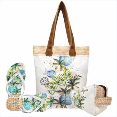 Imagem de Kit Feminino Tropical Coqueiros Tropicais com Bolsa, Necessaire e Chin