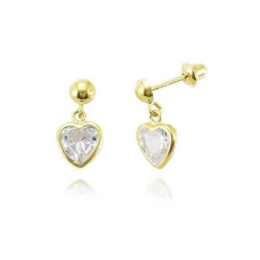 Imagem de Brinco de ouro 18k Bolinha e  Coração - Elegancy Joias, Branco