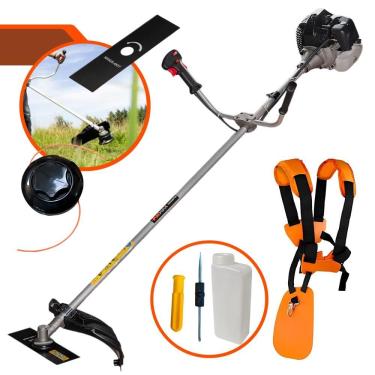 Imagem de Cortador de Grama À Gasolina Anmax CG430B Motor 2T 43cc 1,7HP 12.000rpm Roçadeira Lateral Completa Com Carretel de Nylon e Lâmina 2 Pontas