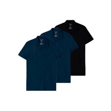 Imagem de Kit com 3 Camisetas Polo Masculina Malwee 1000004430, Azul marinho, GG