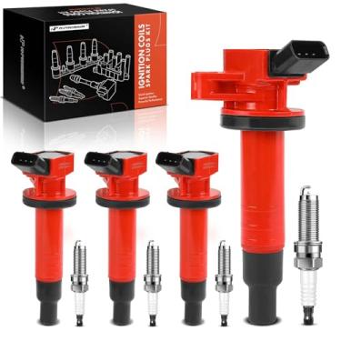 Imagem de A-Premium (Vermelho) Conjunto de 8 bobinas de ignição e velas de ignição irídio compatíveis com Toyota Corolla 1999-2008, Matrix 2003-2008, Celica MR2 2000-2005 e Chevrolet Prizm 1999-2002 e Pontiac