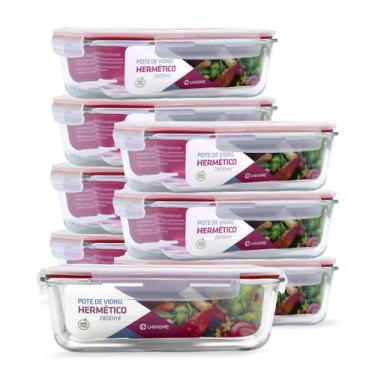 Imagem de Kit 8 Potes de Vidro Retangular com Tampa Hermética 2800ml - NABOX, Ve