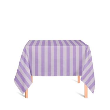 Imagem de Toalha de Mesa Quadrada em Tecido Jacquard Lilás e Crú Listrado Tradic
