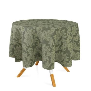 Imagem de Toalha de Mesa Redonda em Tecido Jacquard 100% Poliéster Medalhão Verd
