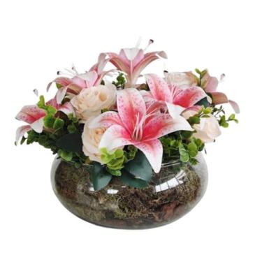 Imagem de Arranjo centro de mesa flores lírio artificial no vaso - La Caza Store