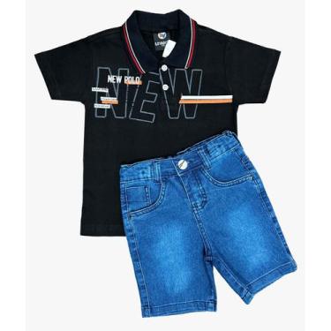 Imagem de Kit Bermuda Jeans +camisa Polo Infantil Menino - Maximus, Kit 7, 6