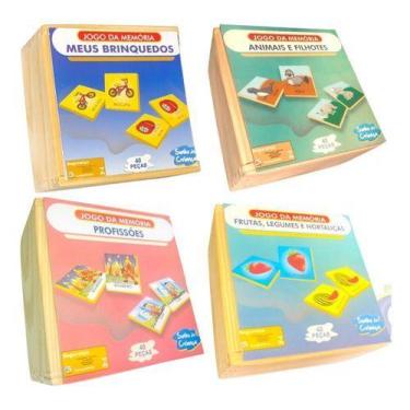 Imagem de Brinquedo Educativos Kit 4 Jogos Da Memória Infantil Madeira - sonho d