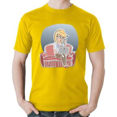 Imagem de Camiseta Algodão Home Office - Foca na Moda, Amarelo, M