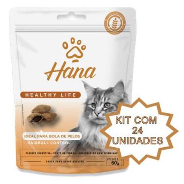Imagem de Petisco Snack Hana Gato Adulto Bola de Pelos 60g kit 24un