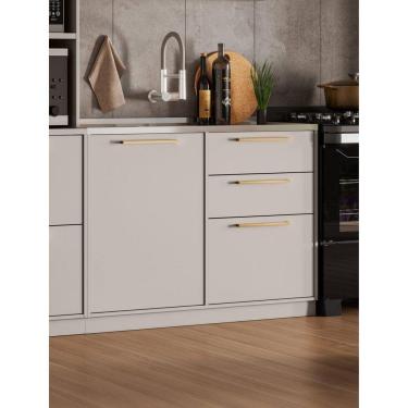 Imagem de Balcão 1 Porta 3 Gavetas 120cm 100% Mdf com Pia Inox e Dobradiças Slow Motion 100% Mdf Essence  Cinza