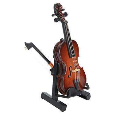 Imagem de MUNEFE Modelo de mini violino, modelo de violino feito à mão, brinquedo de instrumento musical em miniatura com estojo de suporte para decorações artesanais ifts
