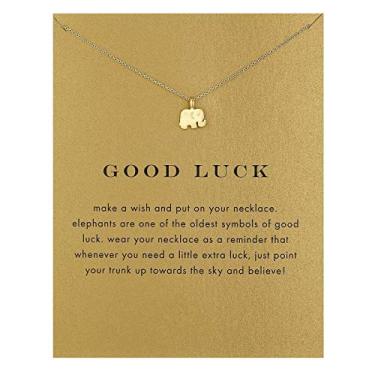 Imagem de HUNO Dainty Lucky Elephant Horseshoe Clavícula Chaveiro Anjo Asa Hexagram Colar com Pingente Estrela Amizade Joia BFF