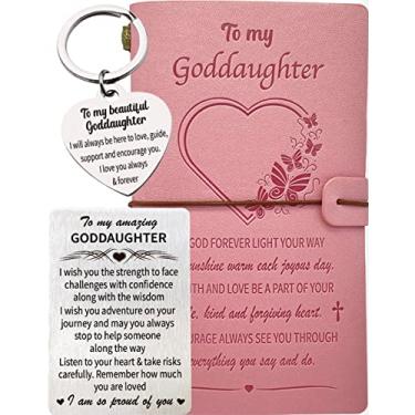 Imagem de MALLAbyLAMMA To My Goddaughter Journal, cartão de carteira afilhada, conjunto de chaveiro para presente, caderno recarregável de 140 páginas, adequado para aniversário, formatura, Natal