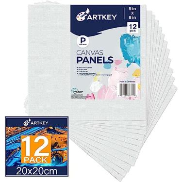 Imagem de Artkey Painéis de Lona 8X8 Polegadas 12-Pacote, 10 Onças Preparadas 100% Algodão Branco Telas Em Branco para Pintura, Placas de Lona Planas Quadradas para Tintas Acrílicas A Óleo Aquarela e Têmpera