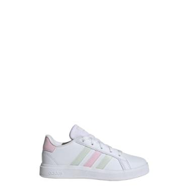 Imagem de adidas Tênis infantil unissex Grand Court Lifestyle com cadarço (criança grande), Branco/cristal jade/rosa transparente, 14