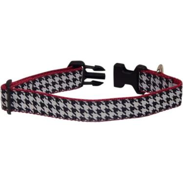 Imagem de Preston Coleira de cachorro Houndstooth ajustável resistente, as coleiras para cães Houndstooth pretas e brancas vêm em diferentes tamanhos para cães de GG a X-Pequeno (coleira PP de 1,9 cm de