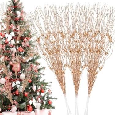 Imagem de Palonu 26 peças de hastes artificiais de ouro rosa com purpurina, 43 cm, palitos decorativos de galhos de glíter, enfeites de árvore de Natal para decoração de casa