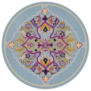 Imagem de Tapete redondo para ambientes internos, vintage, corredor, círculo, tapete redondo, estampa floral, antiderrapante, com suporte de borracha para sala de estar, sala de jantar, quarto, entrada (flor 32