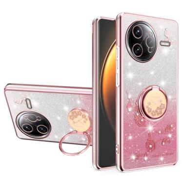 Imagem de MRRSIWEI Capa para Xiaomi Redmi K80 Pro para mulheres e meninas, capa à prova de choque com flores brilhantes e brilhantes com suporte de anel para Xiaomi Redmi K80 Pro. Flores rosa