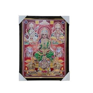 Imagem de Maa Laxmi Kuber Ganesh com Maa Sarswati | Moldura retangular de madeira religiosa para fotos religiosas hindu, pacote com 1