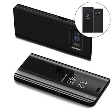 Imagem de COTDINFORCA Capa para Samsung S8, design espelhado, visão clara, estilo livro, capa protetora de luxo com suporte para Samsung Galaxy S8 SM-G950-5,8 polegadas, espelho flip, preto