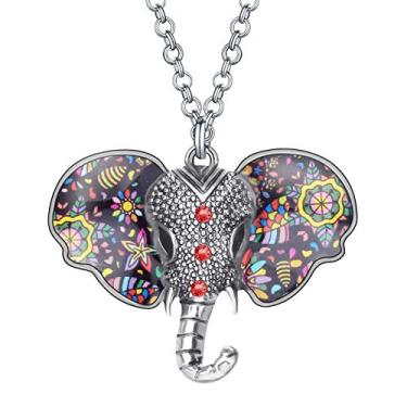 Imagem de DALANE Colar de elefante africano fofo de liga esmaltada, pingente de animais, joias, presentes para mulheres e meninas, 48mm x 40mm, Zinco, Strass