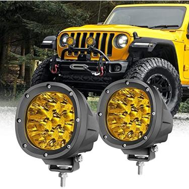 Imagem de YCHOW-TECH Luz de condução LED redonda âmbar de 10 cm, 2 peças de 90 W 9000 lm, barra de luz amarela de neblina off-road, luzes de eficiência energética para caminhão, Jeep Pickup ATV UTV SUV