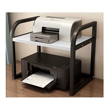 Imagem de Suporte de impressora de 2 níveis com prateleiras de armazenamento, organizador de armazenamento de prateleira de mesa multiuso para impressoras, fax, scanner, material de escritório (preto) Suporte