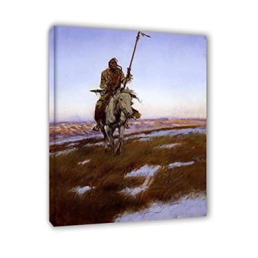 Imagem de 'Cree Indian' de Charles Marion RussellImpressão em tela - pinturas famosas - Reproduções de imagens de paisagens em tela arte de parede para decoração de casa 80 x 110 cm (31 x 43 pol.) Emoldurado