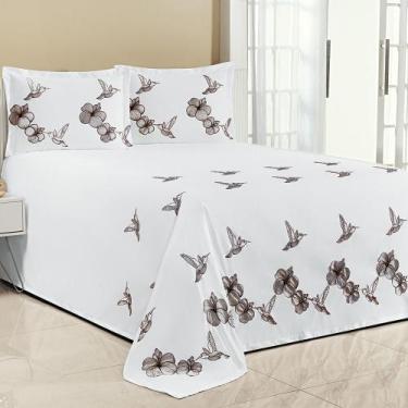 Imagem de Kit Cobre Leito Super King Beija Flor 3 Peças Bordado Micropercal Bran